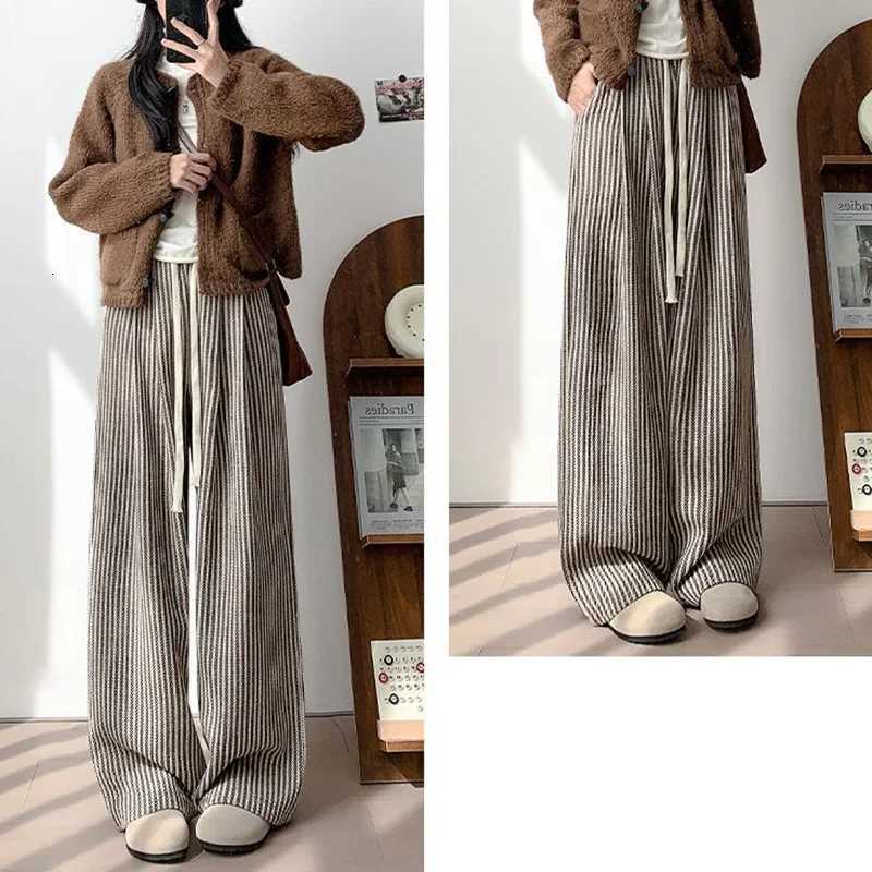 Lady Chic Retro High Waist Pants Female Patchwork Striped Baggy Trousers Women Korean Comfortable Straight Leg Daily PantsT251022