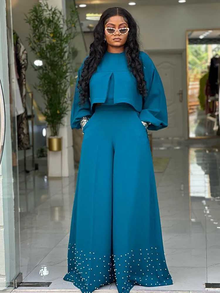 Spring Clothes for Women 2 Piece Sets Women Outfit Lantern Sleeves Suit with Wide Pants and Top High Street Ladies Elegant SetsT251022