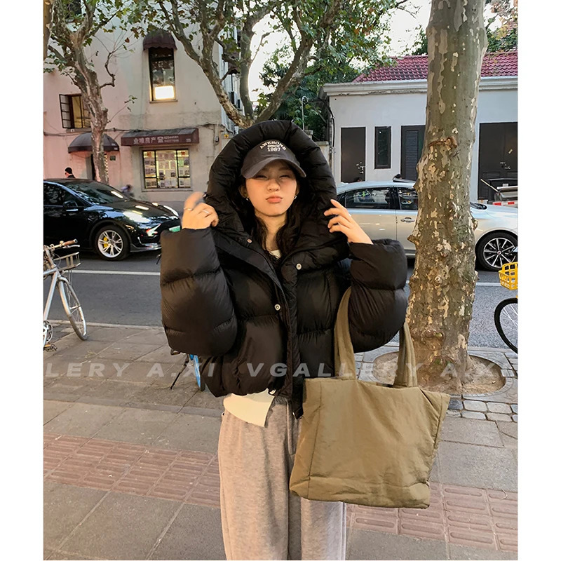 Women Jacket Short Hooded Down Jacket Winter Coat Korean Fashion Thick Warm Parkas Loose White Duck Pink Outwear 251020