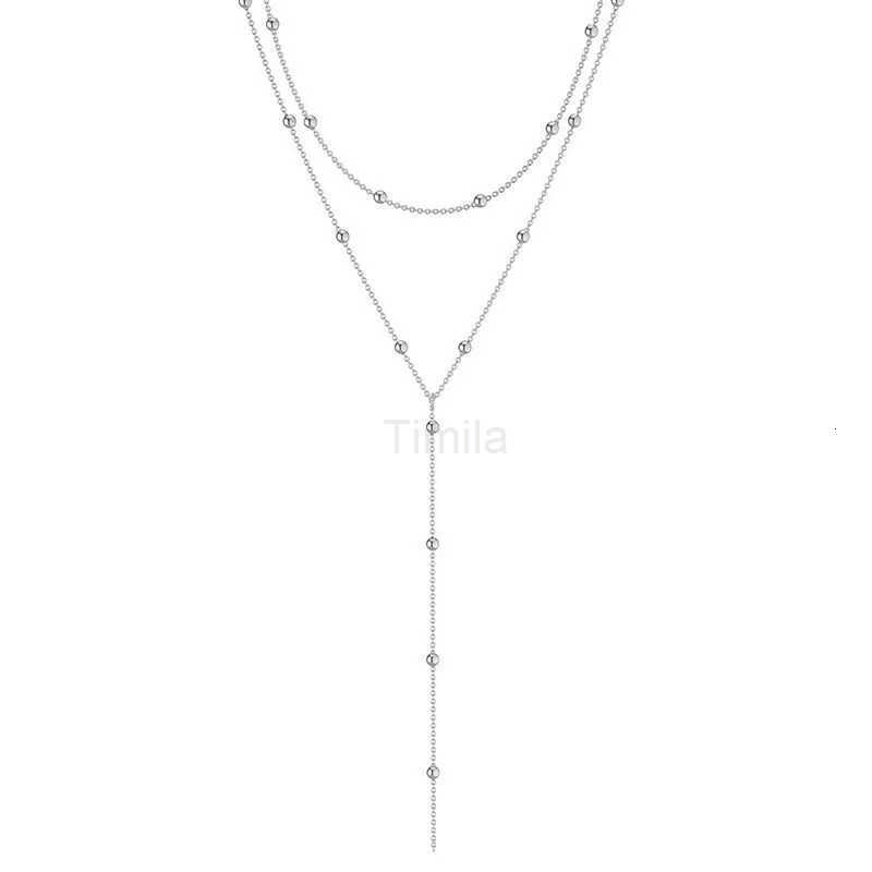 FTCY Simple Double Layered Long Tassel Chain Necklaces for Women Metal Geometric Bead Choker Necklace Womens Jewelry U251022