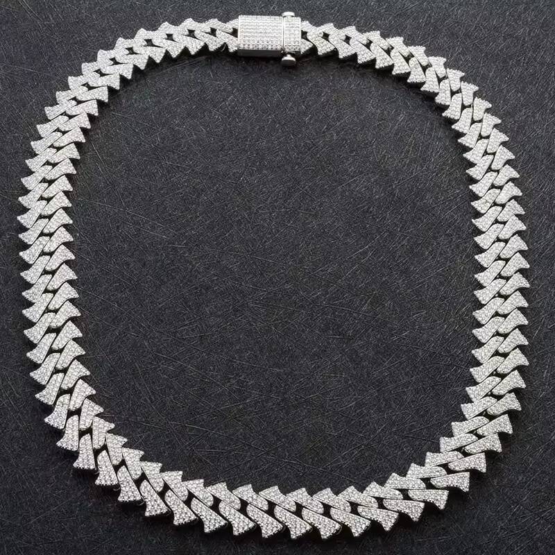 Pass Diamond Tester GRA Hip Hop Style S925 Silver Iced Out Bling Spiked Thorns 12mm VVS Moissanite Cuban Link Chain for Men