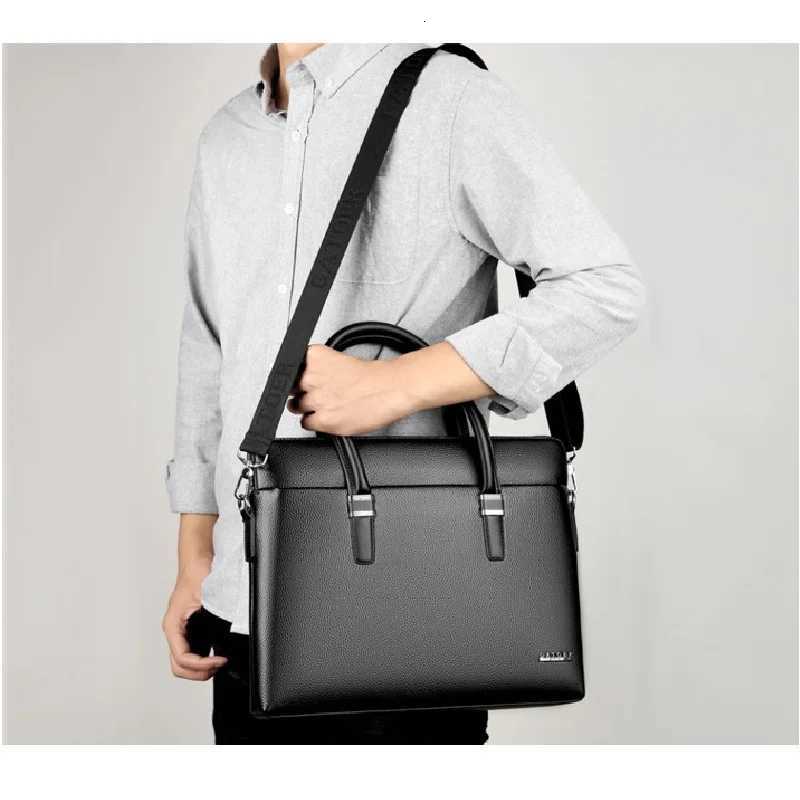 Mens PU leather handbag large capacity business laptop briefcase commuter crossbody bag high quality shoulder computer bag W251022