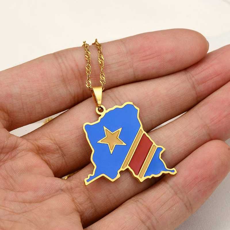 Democratic Republic of the Congo Map Colored Flag Pendant GoldSilver Color DRC Kinshasa Necklace Ethnic Stainless Steel Jewelry V251022