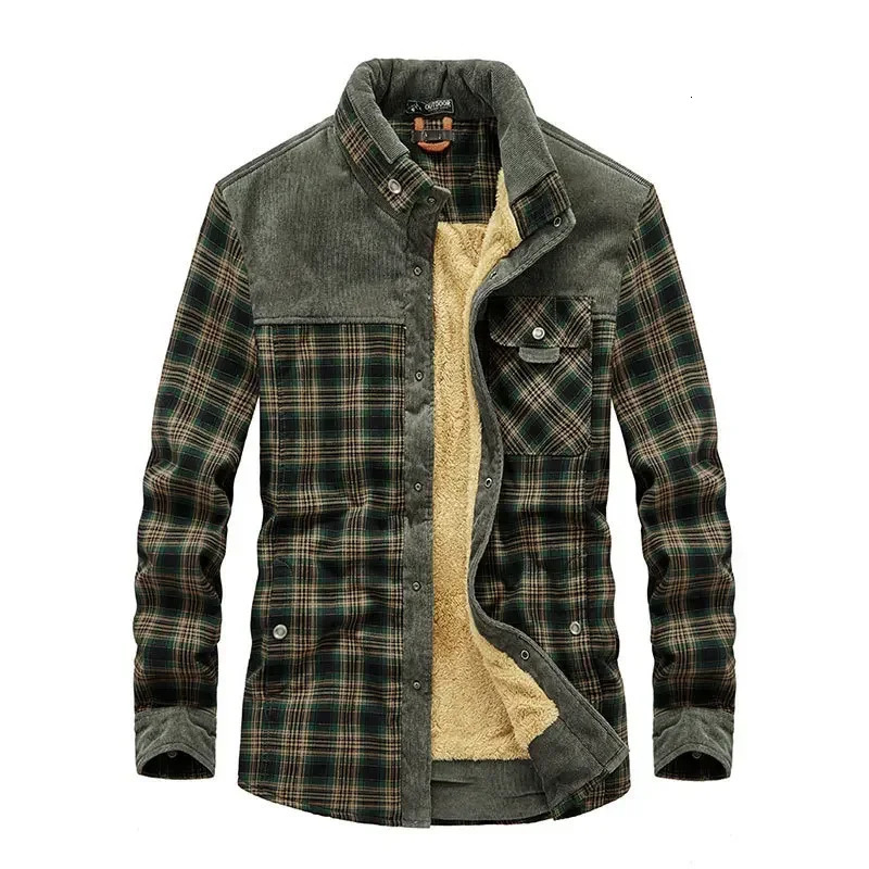 Men Plaid Shirts Winter Jackets Fleece Warm Shirts Coats High Quality Men Cotton Fit Business Casual Outerwear Shirts Jackets 4251022
