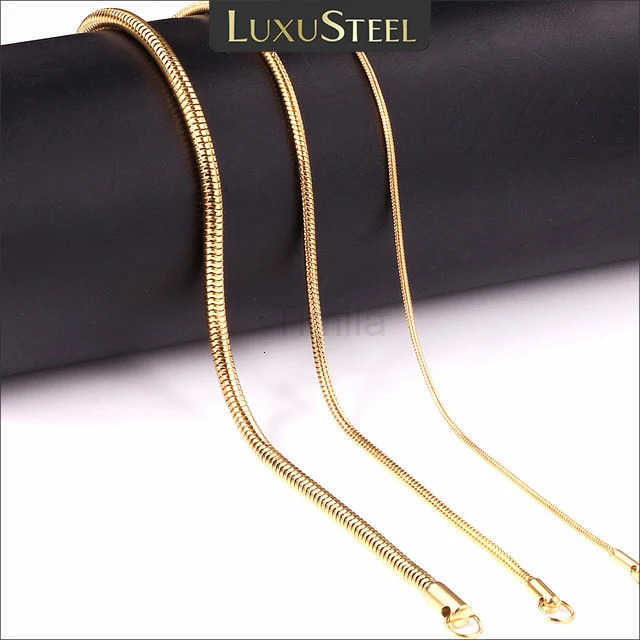 1MM2MM3MM Round Snake Chain Necklace For Women Men Gold Color Stainless Steel Herringbone Choker Fashion Jewelry Gift U251022