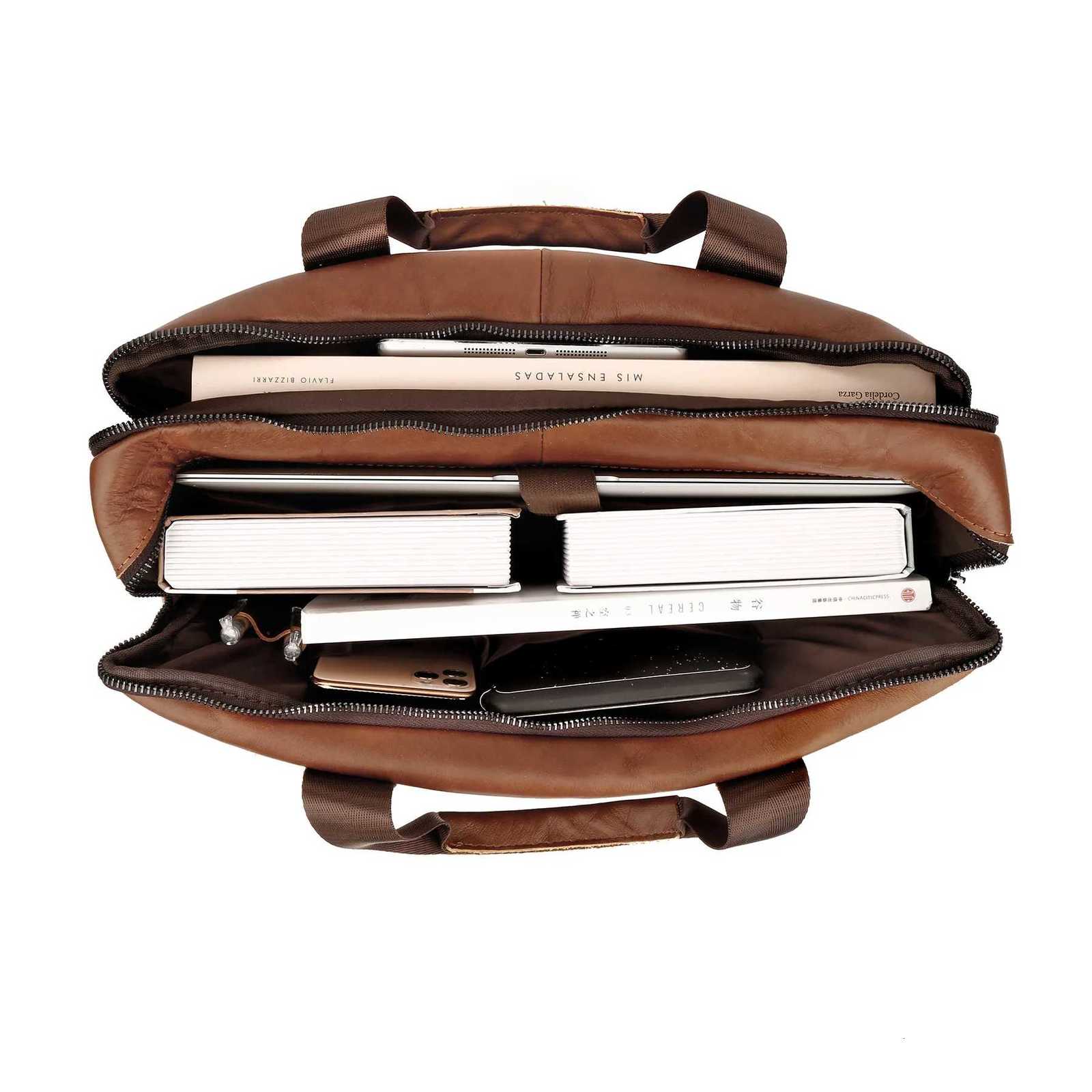 Retro genuine leather singleshoulder bag largecapacity business multipocket briefcase mens multifunctional laptop bag W251022