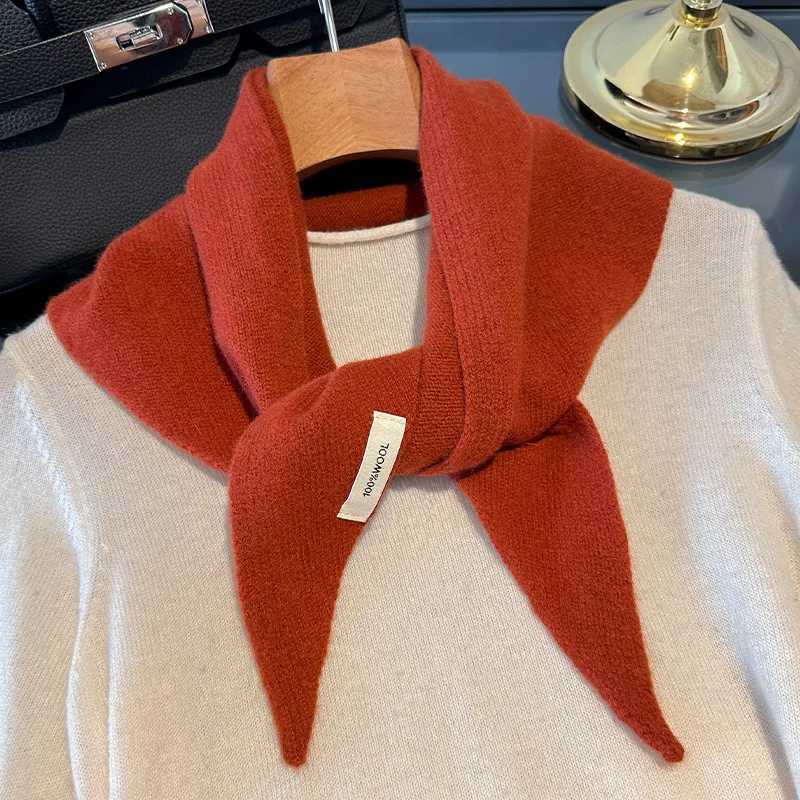 100 Wool Korean Style Knitted Triangular Scarf Women Winter Warm Headscarf Shawl Multifunctional Neckerchief J251118