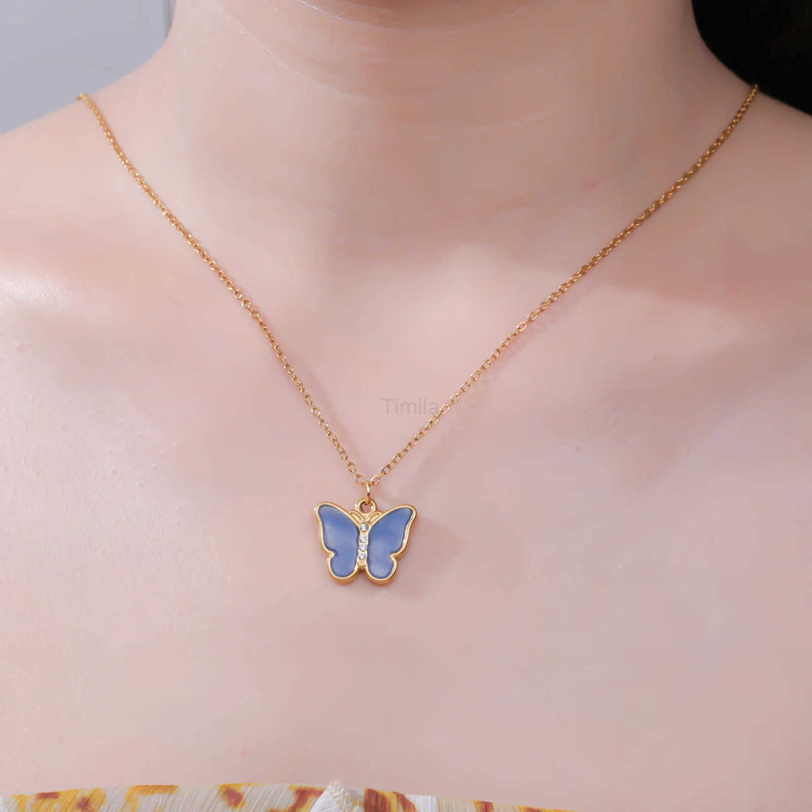 Cazador Clear Zircon Butterfly Necklace Stainless Steel Colorful Cute Womens Necklace Jewelry Birthday Gift 2025 New U251022