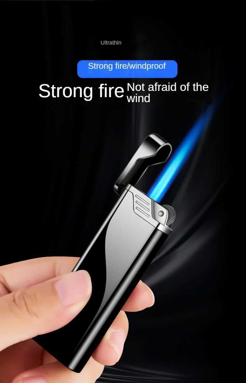 Windproof straight into the lighter new blue flame metal inflatable lighter ultrathin grinding wheel inflatable NO GAS IN C251022
