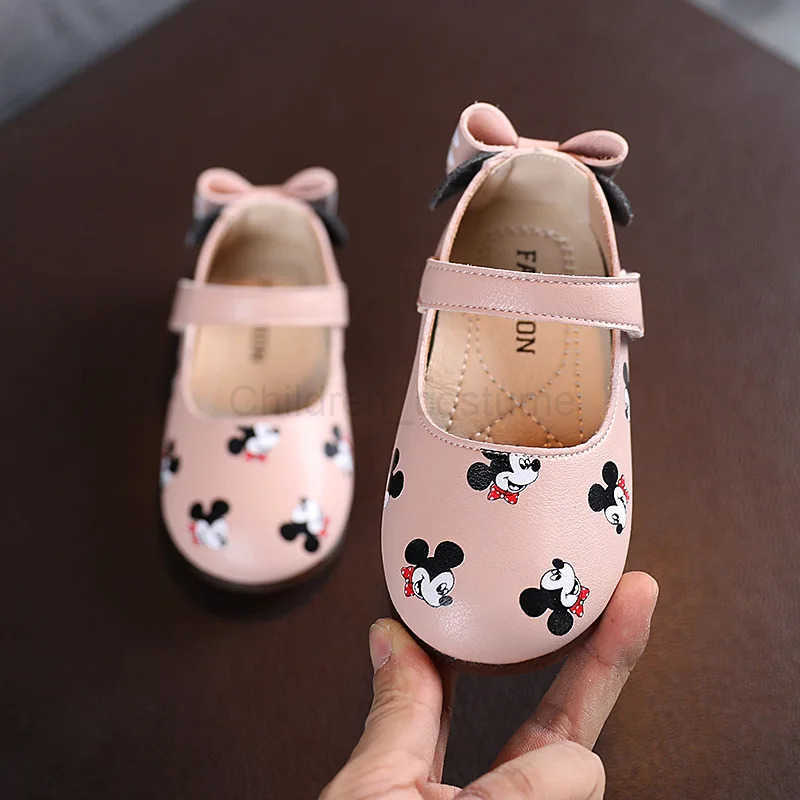 Disney Casual Shoes Kids Mickey Mouse Shoes For Girls Outdoor White Pink PU Leather Children Flats Soft Toddler Size 2130 H2510221