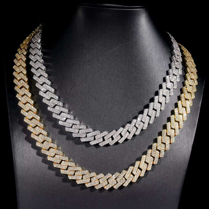 Gold Plated Factory Price 15mm Link Chains Men Fashion Brass Jewelry 5a Cz Dia Cuban Chain Pendant Necklaces