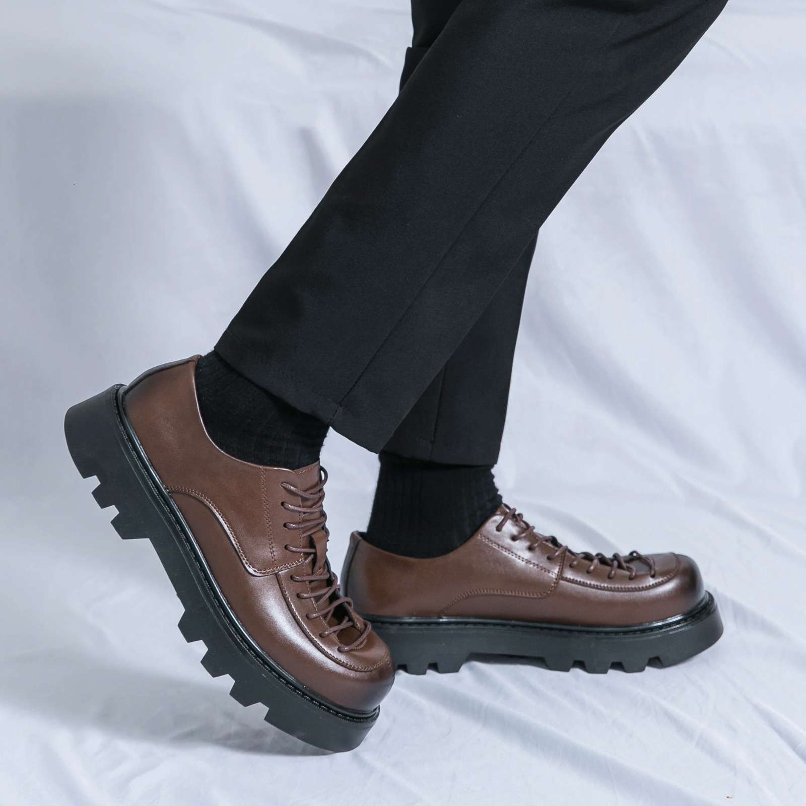 STRONGSHEN Men Leather Shoes Handmade Chunky Platform Retro Work Shoes Derby Low Top Man Casual Formal Shoes Size 3845 251017