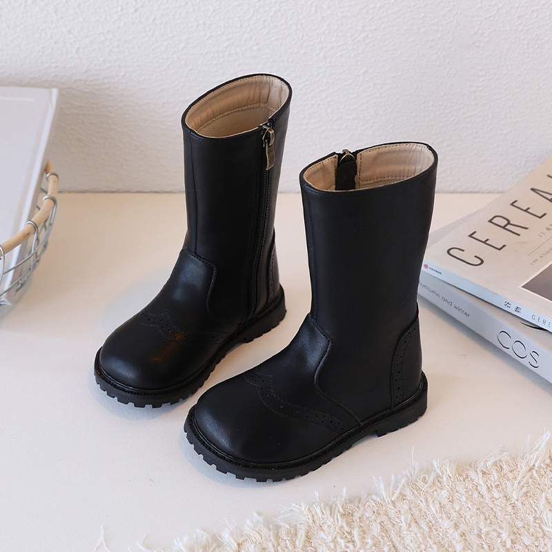 Designer Girl Long Boots for Girls Kids Black Brown PU Leather Toddler Cutefeet Children High Motorcycle Boots Sizes 24 - 35 US7.5-US3Y C1167