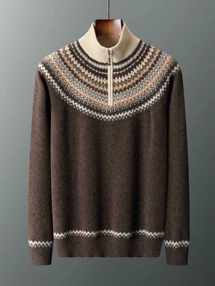 American Retro Mens Sweater Autumn Winter Clothing 100 Merino Wool Sweater Knitted Inside Join Pullover Half Zip Trend ThickedXJ251022