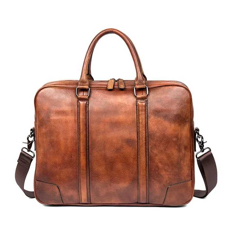 Casual leather briefcase horizontal mens baotou leather handbag retro trend oneshoulder messenger bag handmade bag W251022