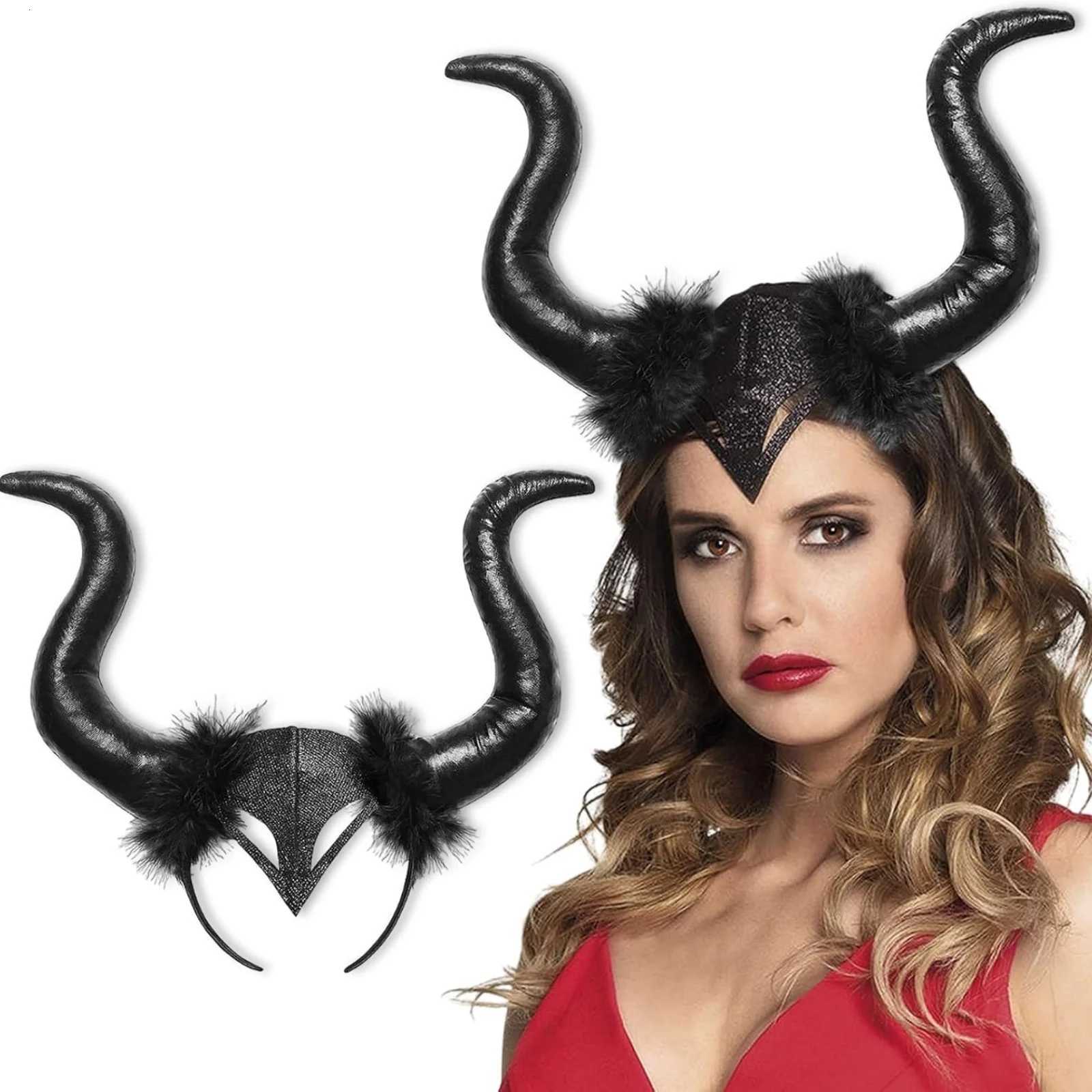 1PC Bull Horns Headband with Fur Black Halloween Party Cosplay Prop Stylish Costume Decoration V251022