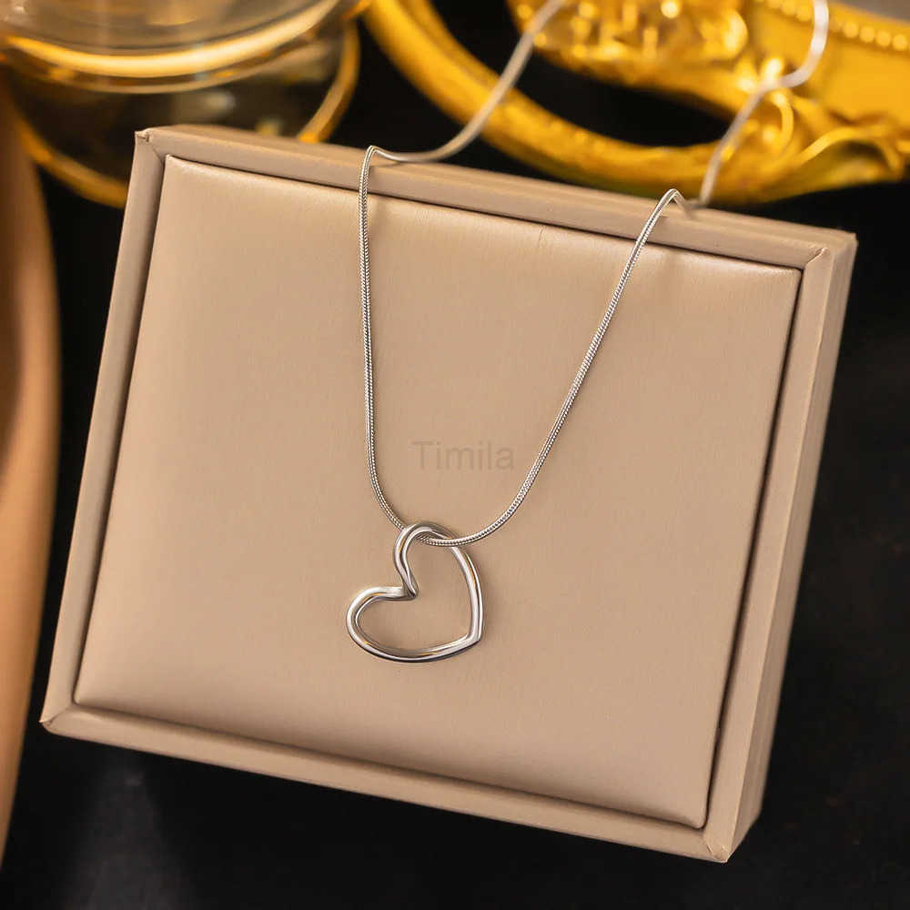 Stainless Steel Sweet Love Heart Pendant Necklace For Women Fashion Ladies Gold Color Clavicle Chain High Quality Jewelry Gifts U251022
