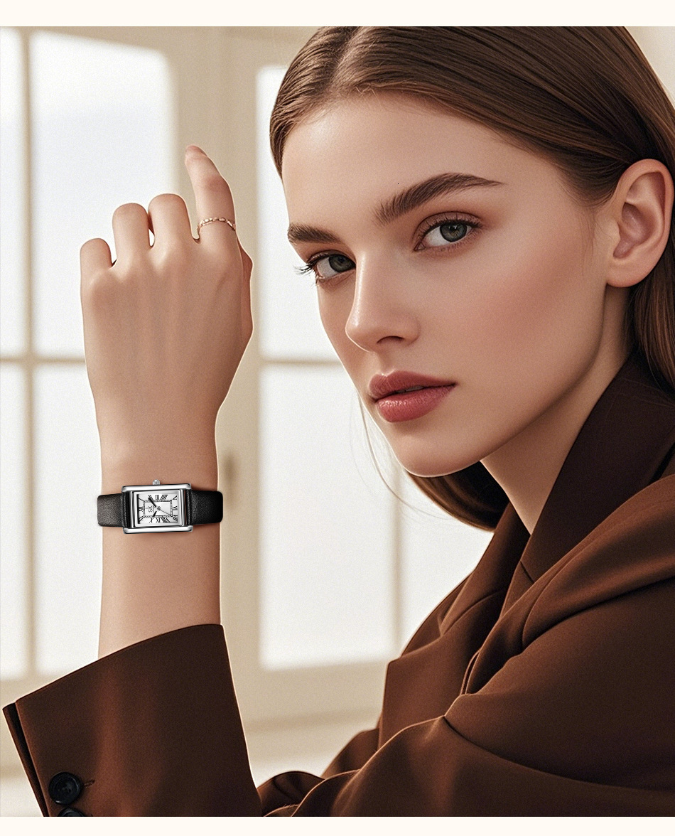 Designer Watch Small Square Watch Genuine Luxury Watch Leather Strap Women's Watch Roman Numerals Waterproof High-end Watch Women's Watch