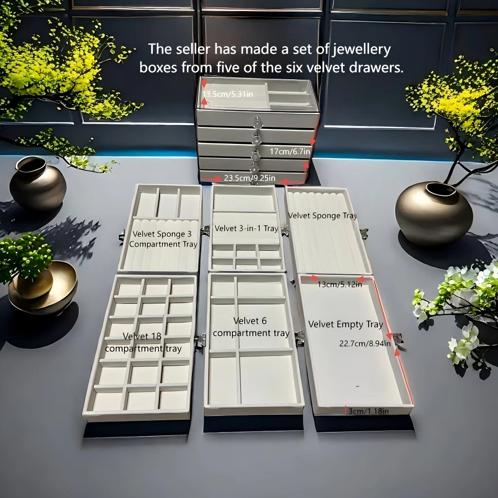 upgrades 5 Layers of Velvet Jewellery Organiser Drawer Jewelry Box Earrings Bracelet Organizer Display 251010