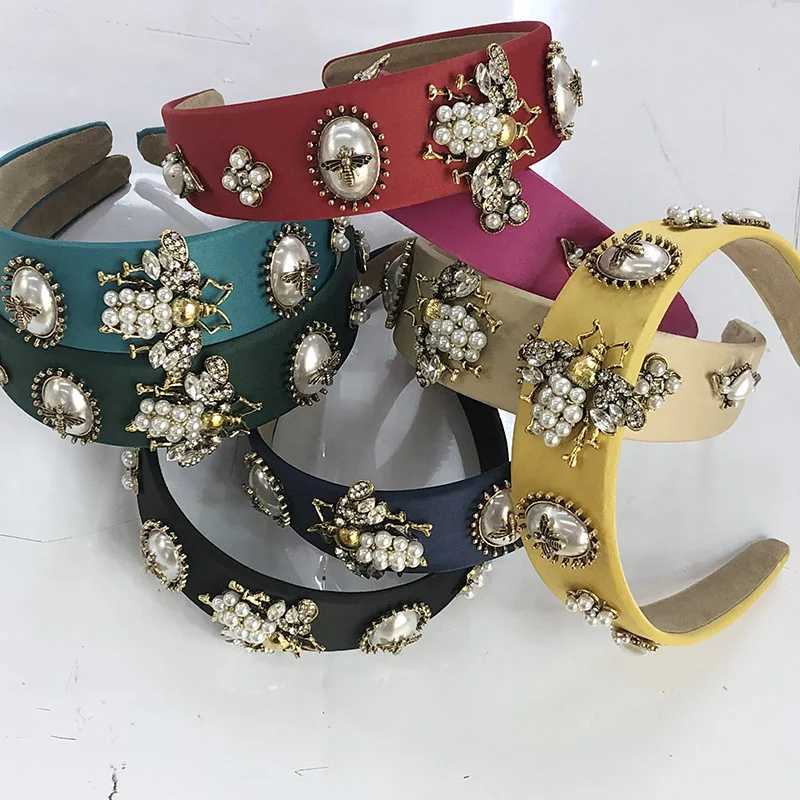 Baroque Rhinestone Headband Hairband for Women Girls Metal Bee Beads Flower Head Hair Accessories V251022