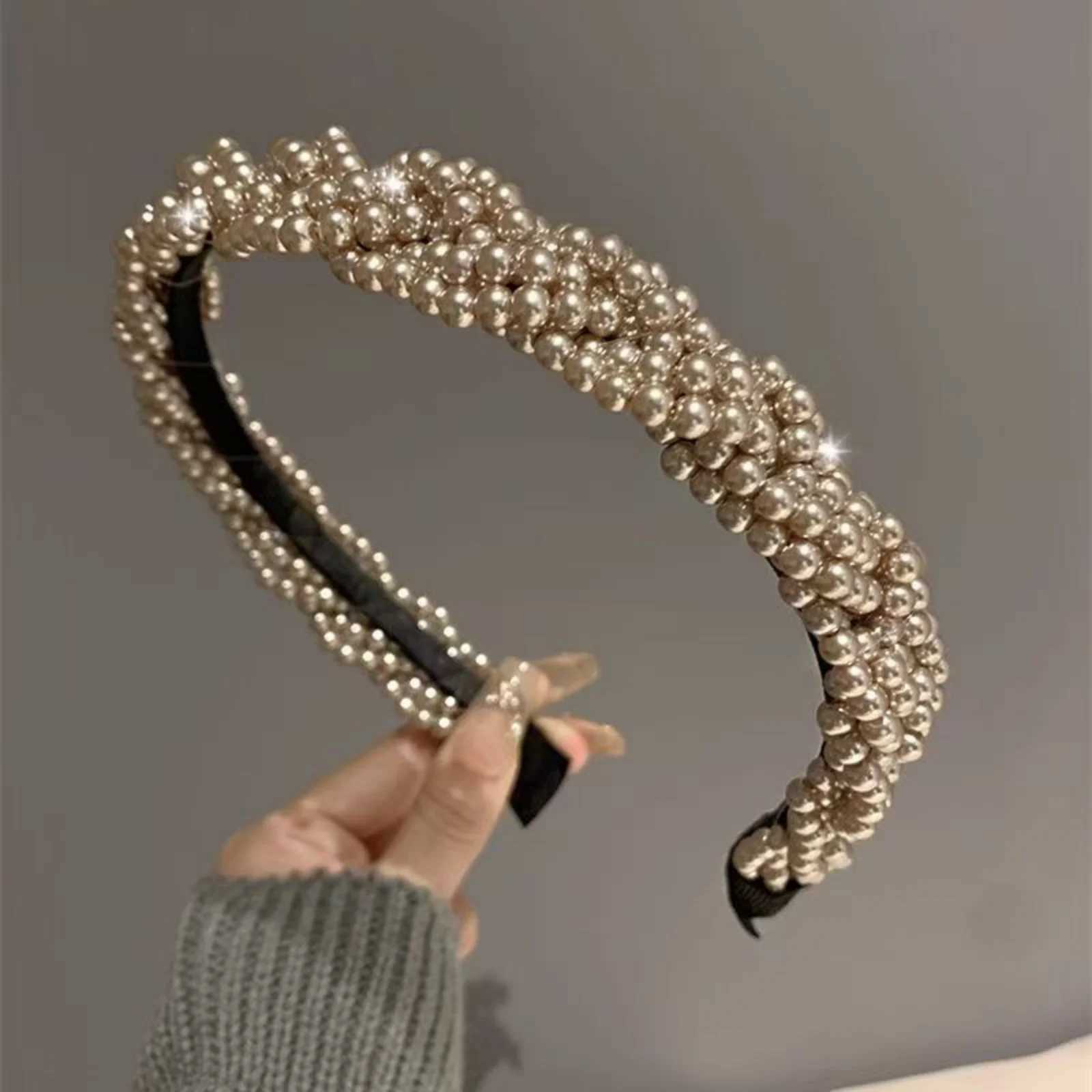 1PCBraided Pearl Headbands with Sparkling Accents Stylish Hair Hoops for Ladies Trendy Hair Decor for Parties Daily Wear V251022
