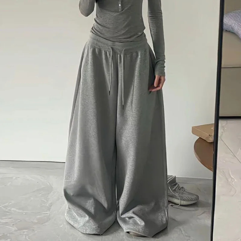 Y2K Vintage Baggy Sweatpants Women Autumn Korean Loose Wide Leg Pants Streetwear Casual Zipper Fly Female Trousers 251022