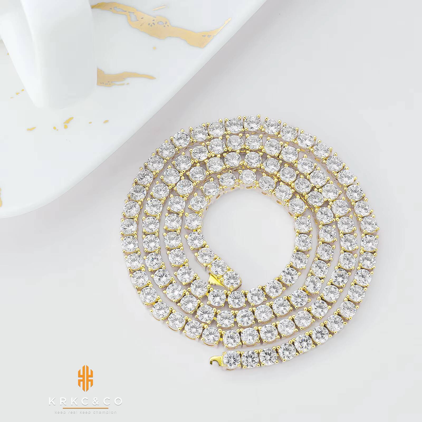 4mm Round Cubic Zirconia Tennis Chain Real 14K White Gold Plated Iced Out Hip Hop Bling Jewelry Womens Diamond Choker Necklace