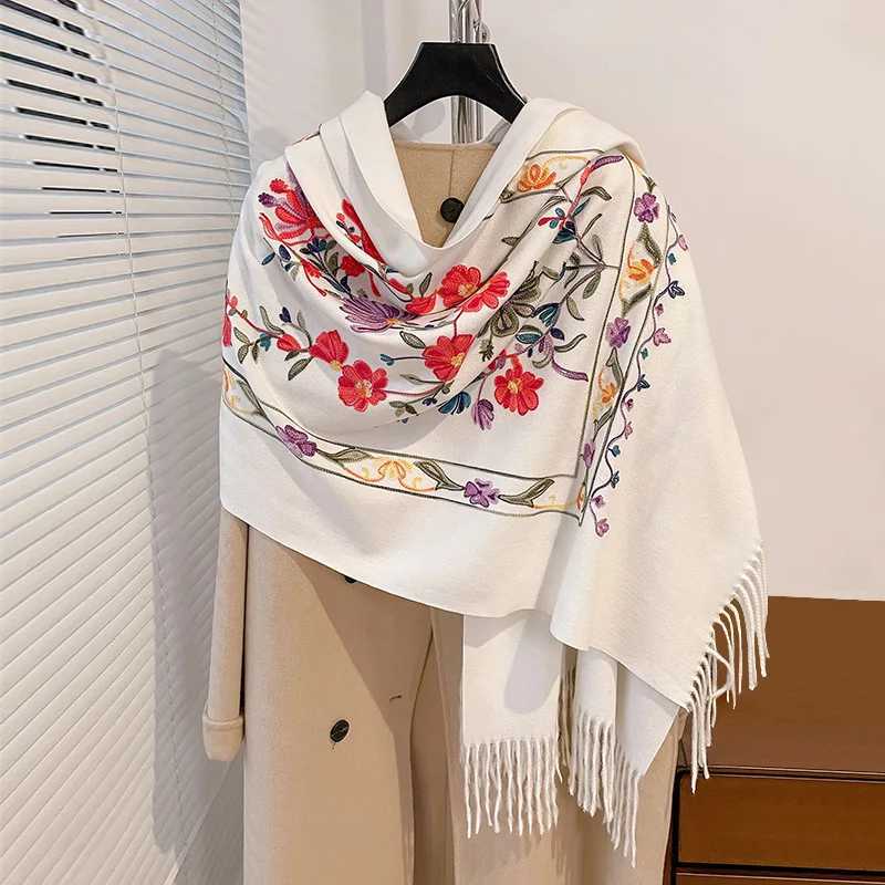 Luxury Winter Embroidery Cashmere Scarf Women New Design Warm Blanket Poncho Scarves Female Shawl Thick Foulard Bufanda J251118