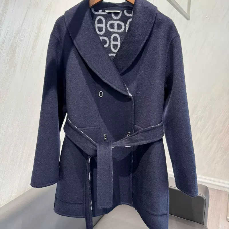 Women's Trench Coats Designer H Brand Autumn Winter New Pig Nose Hole Cashmere Coat Yarn-Dyed Craft Correct Version Jacket OR38