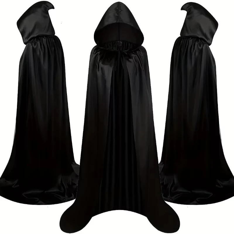 Halloween Masquerad Cloak Hooded Black Robe Witch Long Cape Cosplay Costume Prop Party Performance Supplies Holiday Decoration 251016