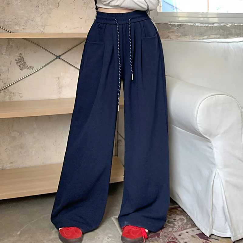 2024 Autumn Women Hip Hop Style Baggy High Waisted Long Pants Lady Versatile Streetwear Solid Color Drawstring Wide Leg TrousersT251022