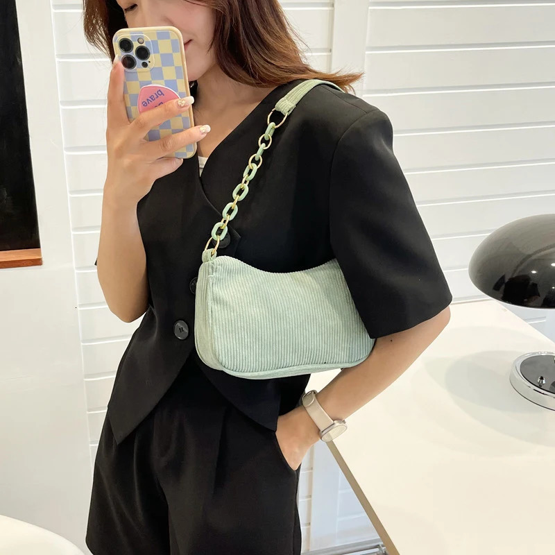 Fashion Vintage Handbag Autumn Winter Corduroy Underarm Bag Zipper Shoulder Small Bags Female Soft Casual Clutch 251018