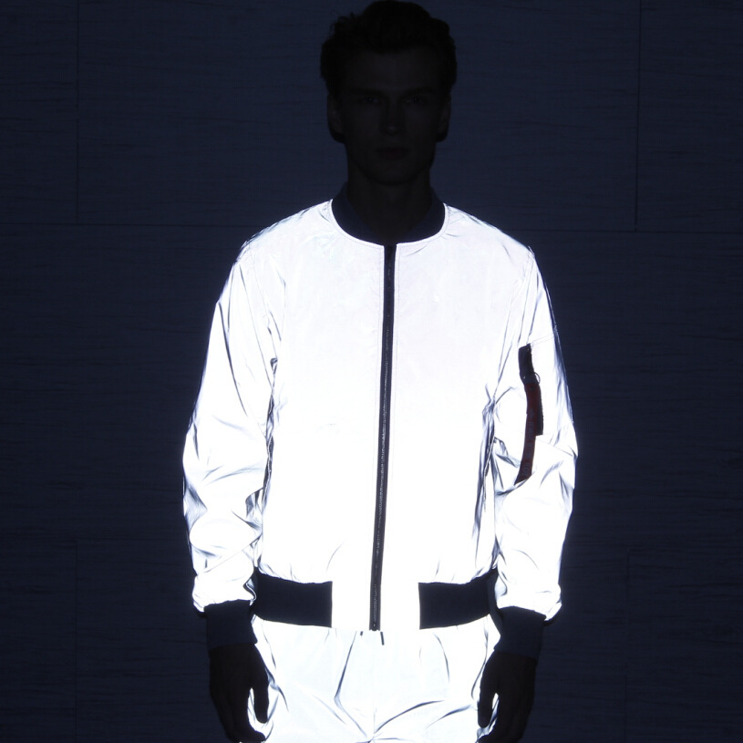 Men's Padded Reflective Flying Jacket Winter Cross-border High Street Fashion Baseball Uniform Coat Plus Size Casual Zipper Pocket Style Short Ja