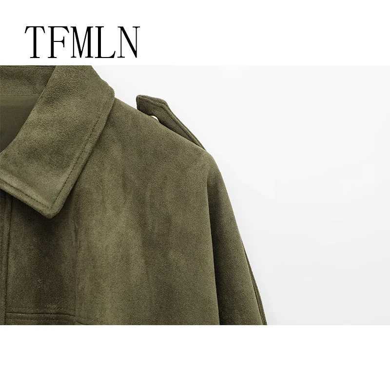 TFMLN New Fashion Suede Fabric Women Bomber Jackets 2025 Causal Long Sleeve Zipper Loose Coats Cropped Jacket Outwear1 Y251105