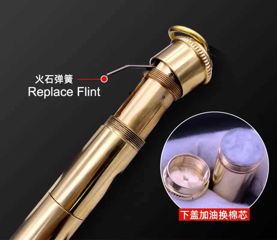 Vintage PullOut Brass Gasolin Lighter Retro Auto Ignition Nunchucks Handmade Antique Lighter C251022