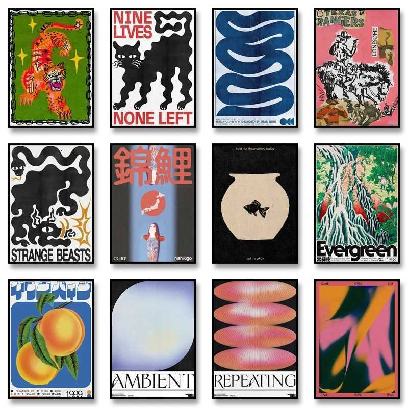 Classic Abstract Wall Art Poster Japanese Vintage Koi HD Canvas Painting Print for Home Living Room Bedroom Decorative Pictures D251022