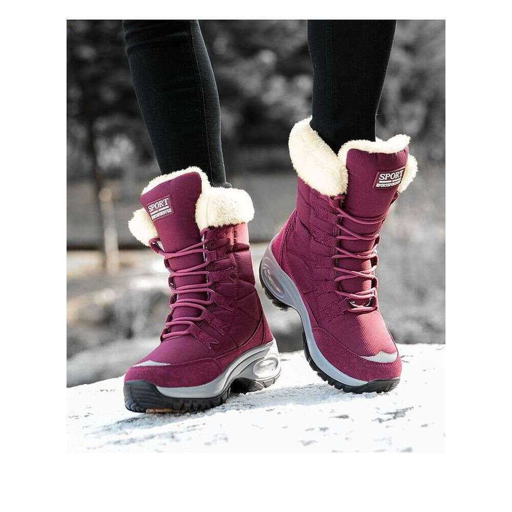 Women's Boots Mid-Calf Warm Fleece Lined Thickened Winter Waterproof Non-Slip Northeast Snow Country Outdoor Skiing Large Cotton Shoes For Women