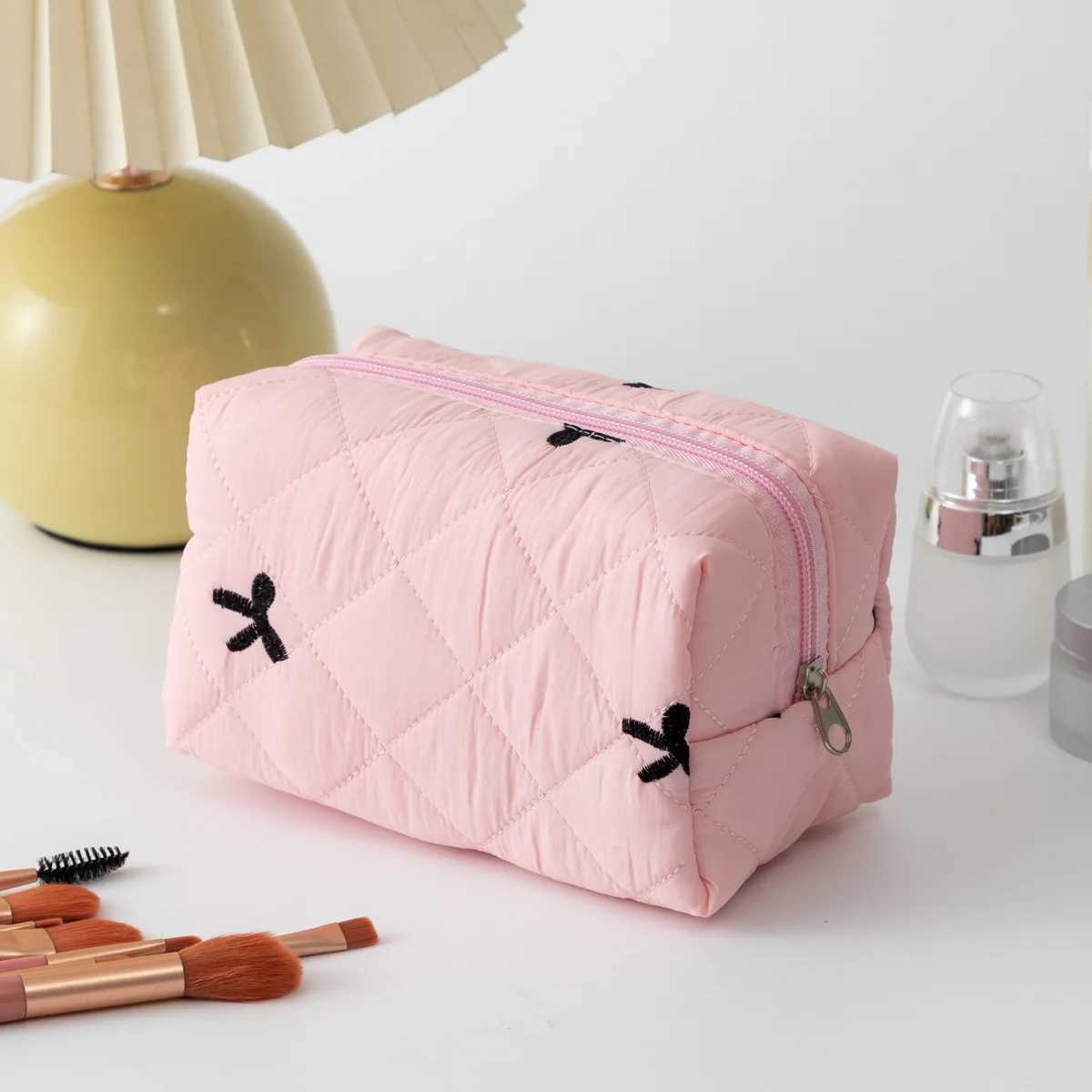 Fashion Bow Floral Makeup Bag Large Capacity Portable Cosmetic Storage Bag Cotton Makeup Wash Bag Cosmetic Organizer PouchW251021