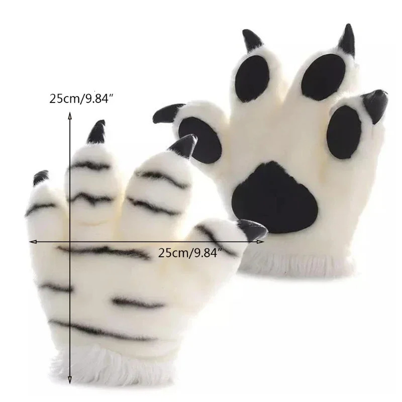 TigerPanda Paw Plush Gloves Striped Fluffy Animal Stuffed Toys Padded Hand Warmer Halloween Cosplay Costume Mitten 251021