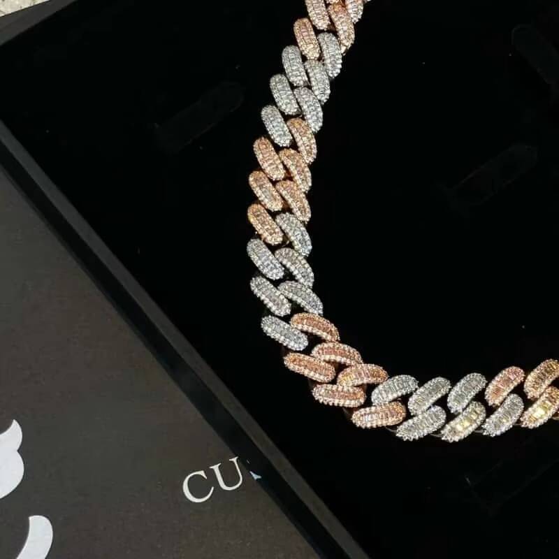 Mens Moissanite 15mm Cuban Chain Necklace Miami GoldSilver Cuban Chain Design Hip Hop Trend Celebrity Style