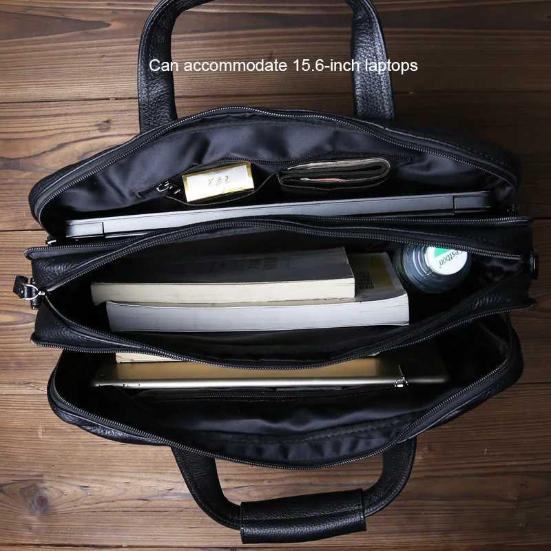 Business Genuine Leather Briefcase For Mens Top Layer Cowhide Double Zipper 156inch Computer Bag Minimalist Crossbody Handbag W251022