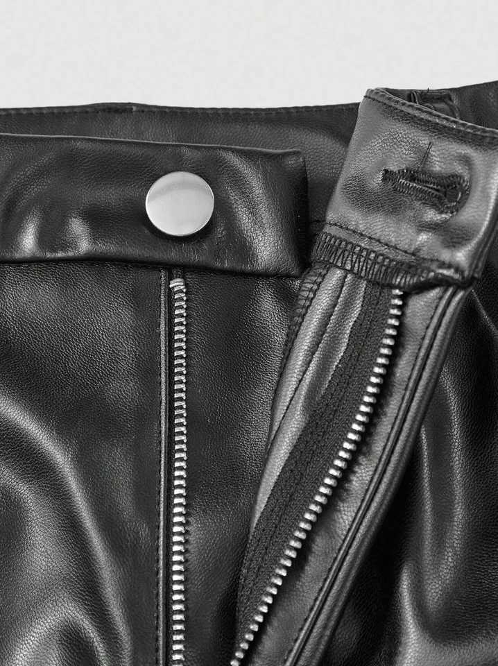 Womens casual elegant vacation solid color directional PU highend synthetic leather European and American pantsT251022