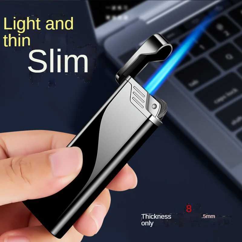 Windproof straight into the lighter new blue flame metal inflatable lighter ultrathin grinding wheel inflatable NO GAS IN C251022