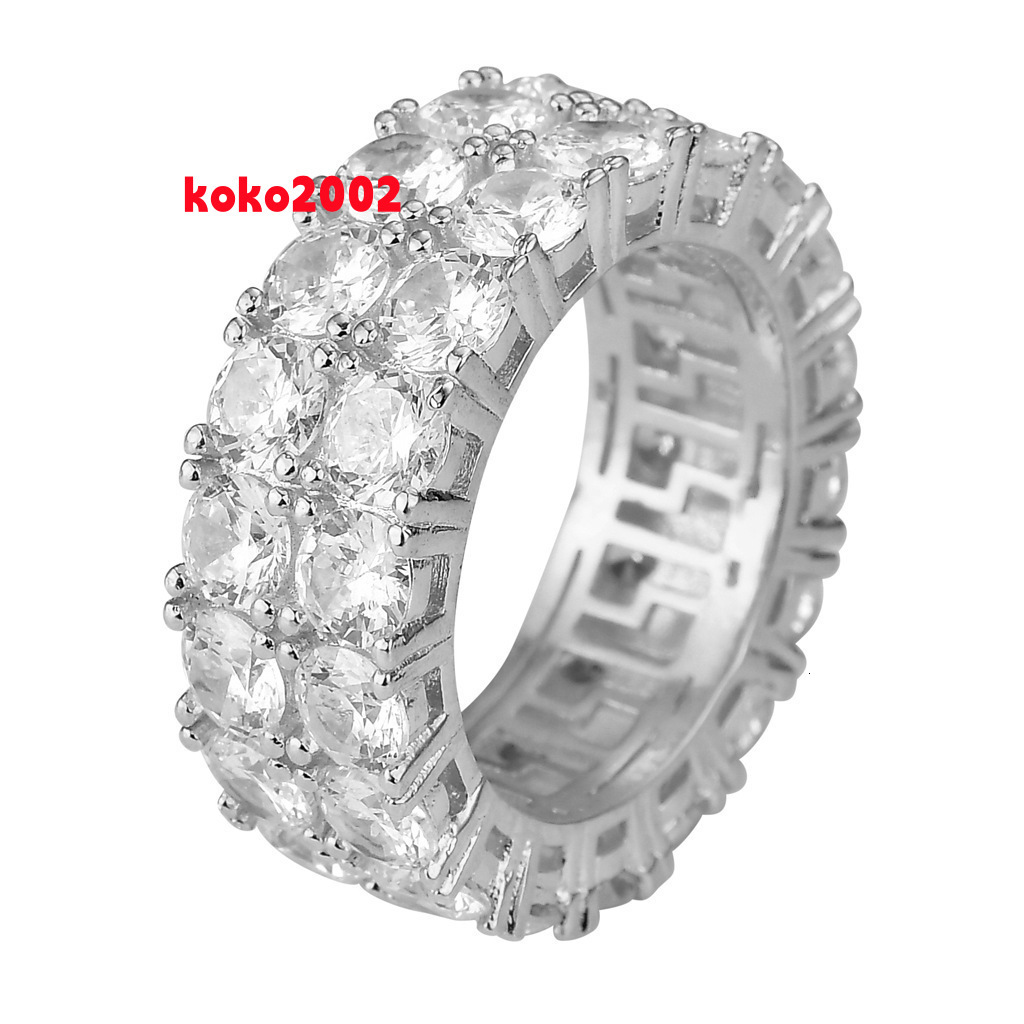 Fashion Hip Hop Jewelry Moissanite VVS Diamond Rings 925 Sterling Silver Moissanite Diamond Double Row Diamond Ring