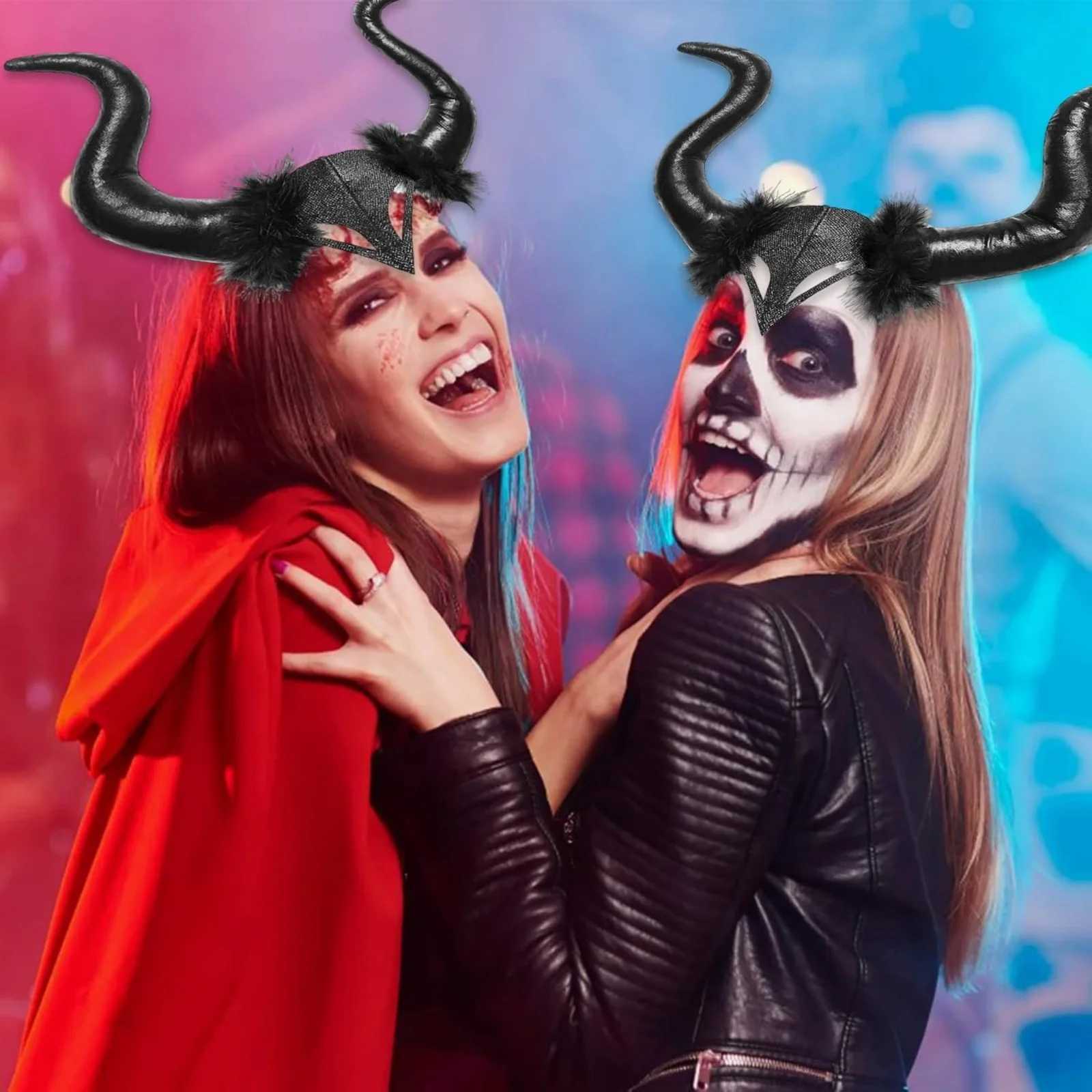 1PC Bull Horns Headband with Fur Black Halloween Party Cosplay Prop Stylish Costume Decoration V251022