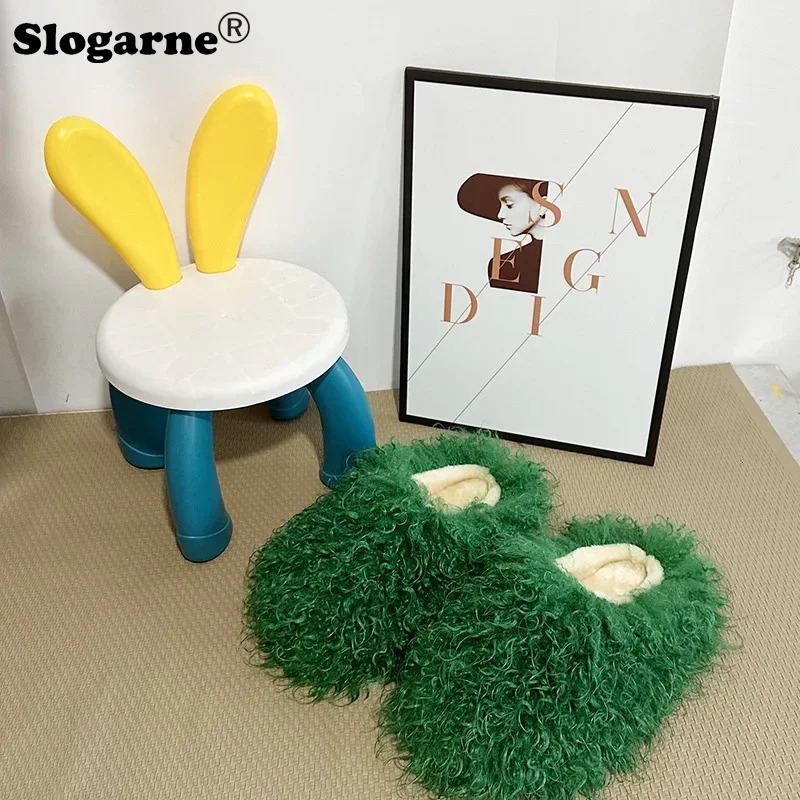 Winter Fluffy Slippers Women Outdoor Faux Fur Slides Ladies Indoor Furry Faux Wool Slippers Warm Shoes House Shoes 251022