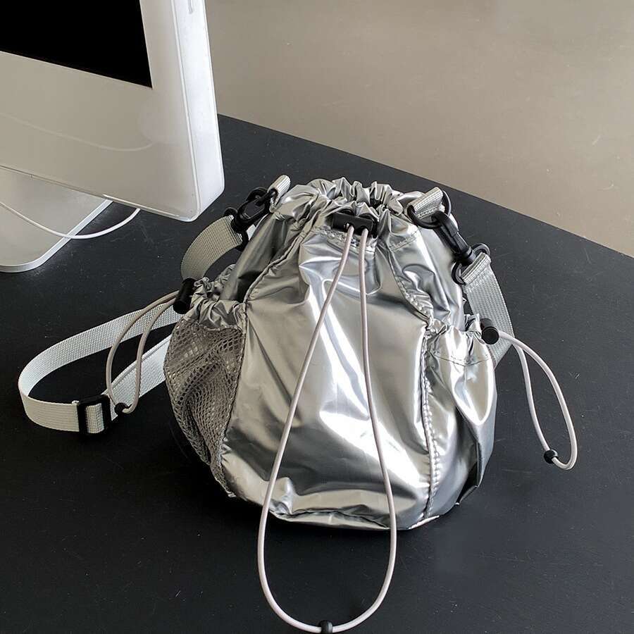 New Bucket Drawstring Pleated Nylon Casual Versatile Summer Shoulder For Women Niche Korean Style Crossbody Small Bag B5