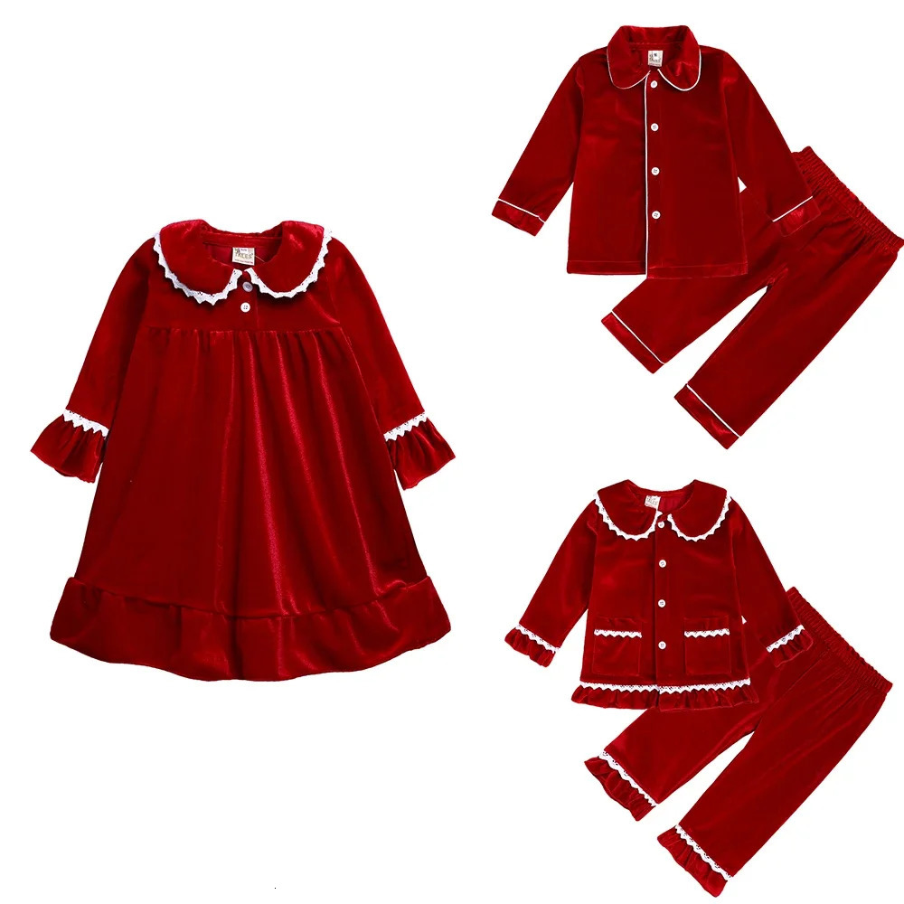 Christmas Kids Teenager Robes Pyjamas Red Golden Velvet Dress Family Match Boy Girl Lounge Costume Toddler Sleepwear Pajamas 251021