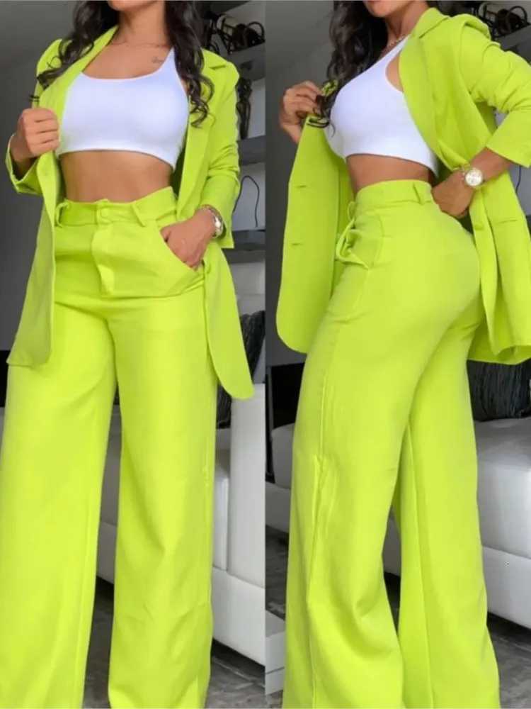 Woman Elegant Blazer Sets New Autumn Fashion Womens Notched Collar Coat Pocket Design Pants Set Work Commuting Two Piece SuitT251022