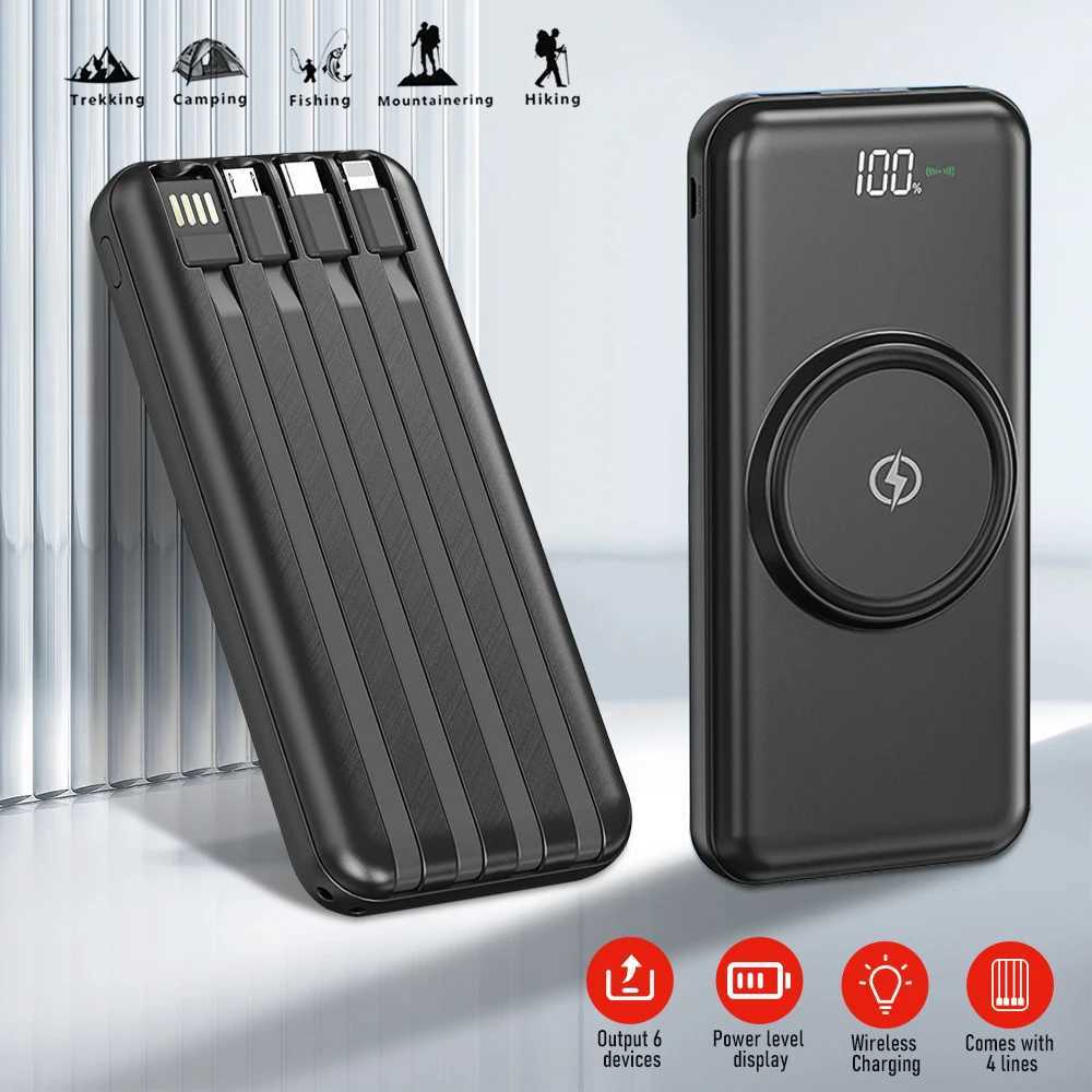 Wireless Fast Charging Power Bank Large Capacity USB 4 in1 Super Fast Charging Builtin Quad Power Cable Portable High Capacity J251114